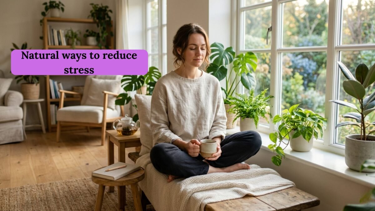 Person practicing meditation in a calm natural setting to reduce stress and anxiety