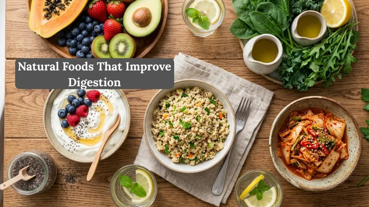 natural foods that improve digestion including yogurt fruits vegetables and chia seeds