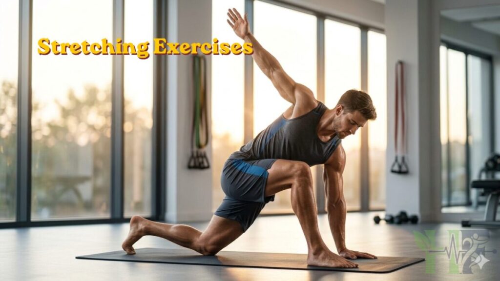 Person performing best stretching exercises for the whole body in a modern fitness studio