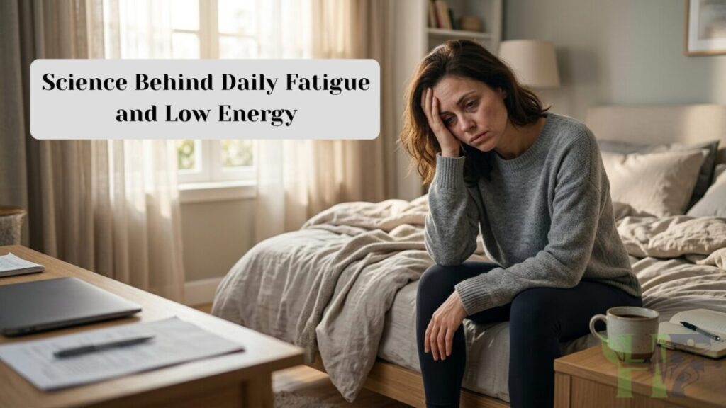 Person experiencing fatigue, low energy, and extreme tiredness indoors