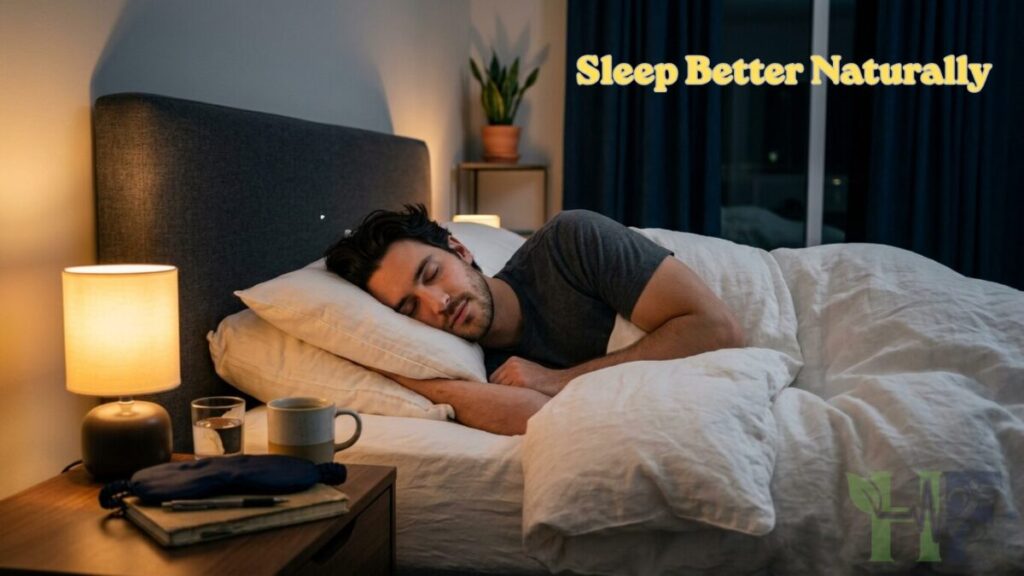 Peaceful young man sleeping naturally in a calm modern bedroom at night