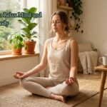 Woman practicing natural relaxation techniques at home for stress relief and mental wellness