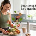 Healthy person enjoying a balanced meal with protein, fruits, vegetables, and nutritious foods for a healthy lifestyle