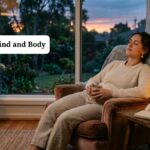 Person relaxing at home using breathing techniques to reduce stress and calm mind and body