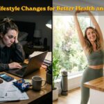 A realistic wellness lifestyle scene showing a person improving health and energy through healthy habits, exercise, hydration, and balanced daily routines.