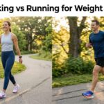 Person walking and running outdoors for weight loss and fitness comparison