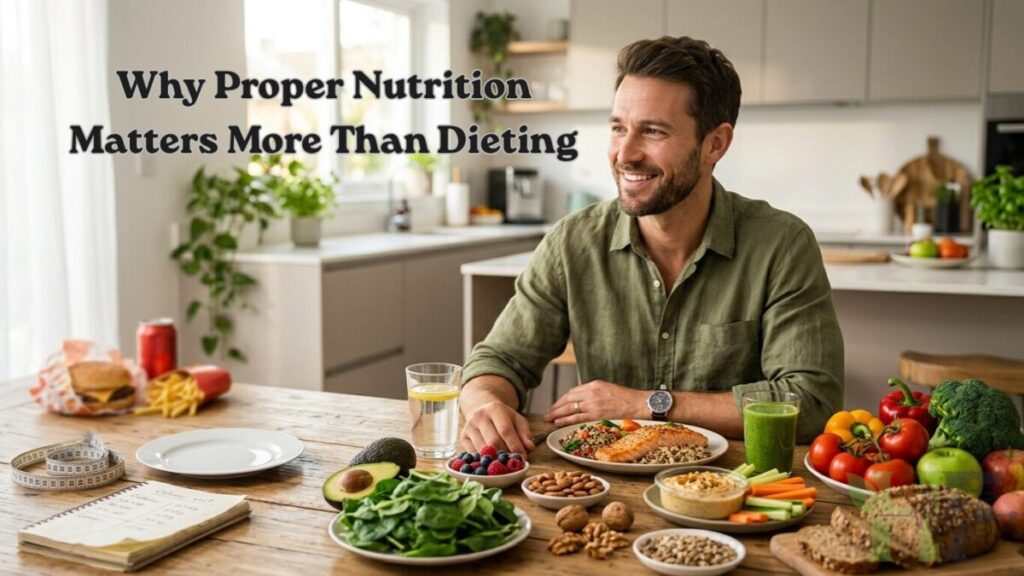 Healthy man choosing balanced nutrition and healthy foods instead of restrictive dieting