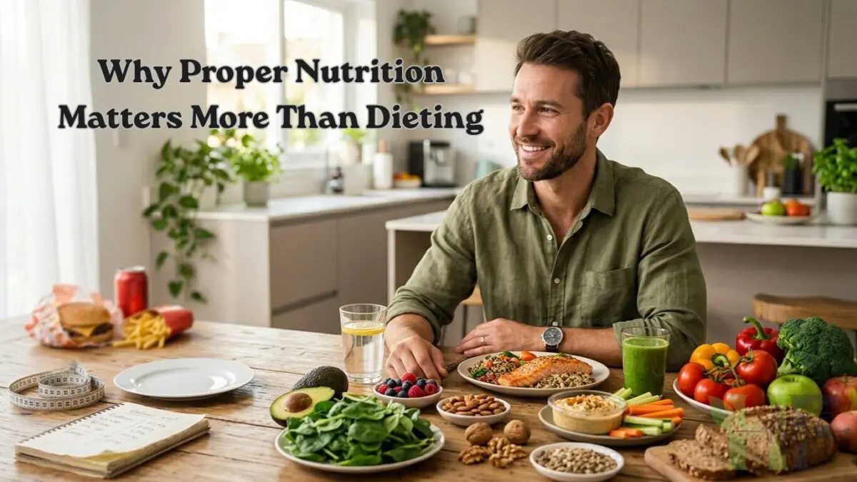Healthy man choosing balanced nutrition and healthy foods instead of restrictive dieting