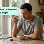 Man eating yogurt for gut health and better digestion