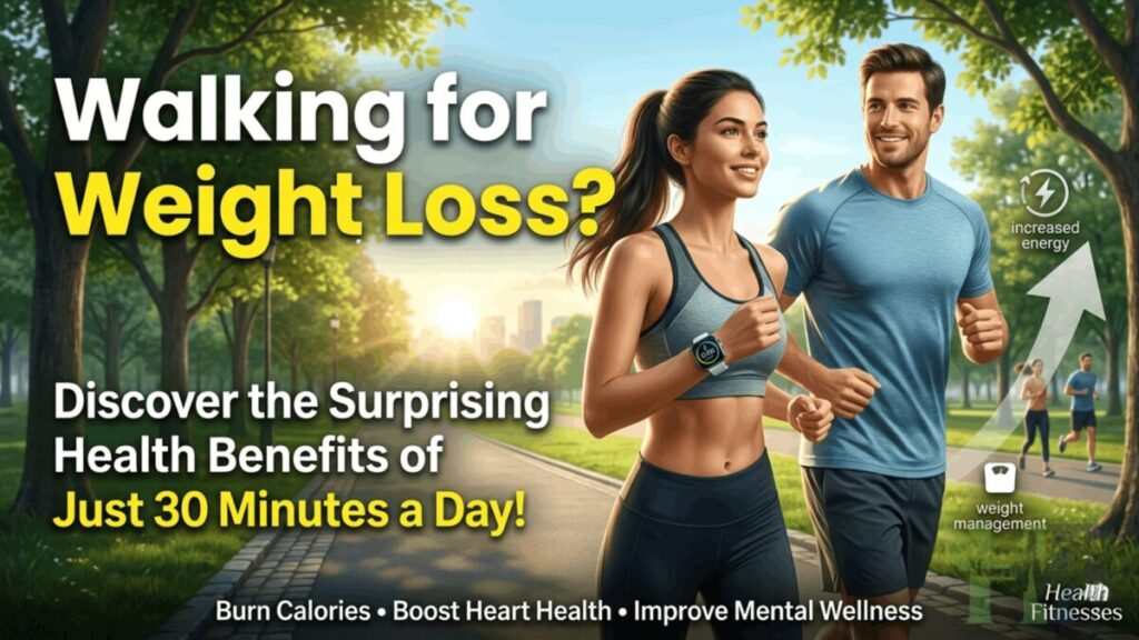 Person walking outdoors for weight loss, fitness, heart health, and overall wellness.
