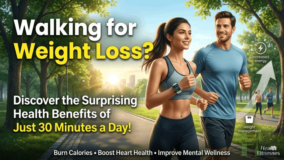 Person walking outdoors for weight loss, fitness, heart health, and overall wellness.