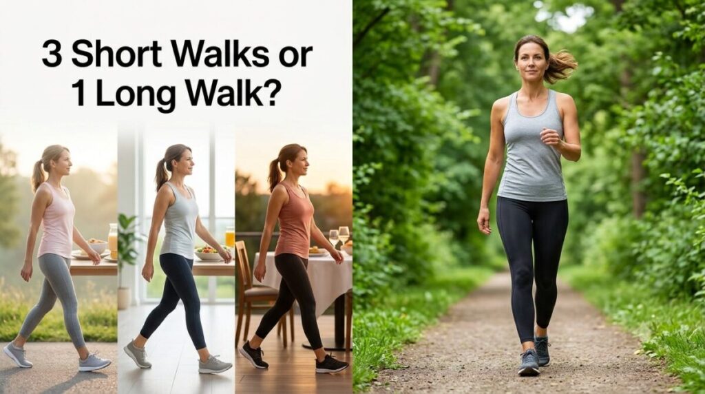 Comparison of three 10-minute walks after meals with one continuous 30-minute walk.